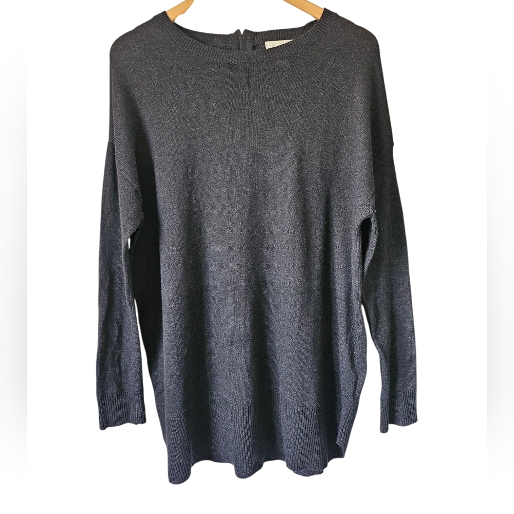 H&M Conscious Dark Gray Oversized Tunic Zip Back Detail Pullover Sweater, Sz L